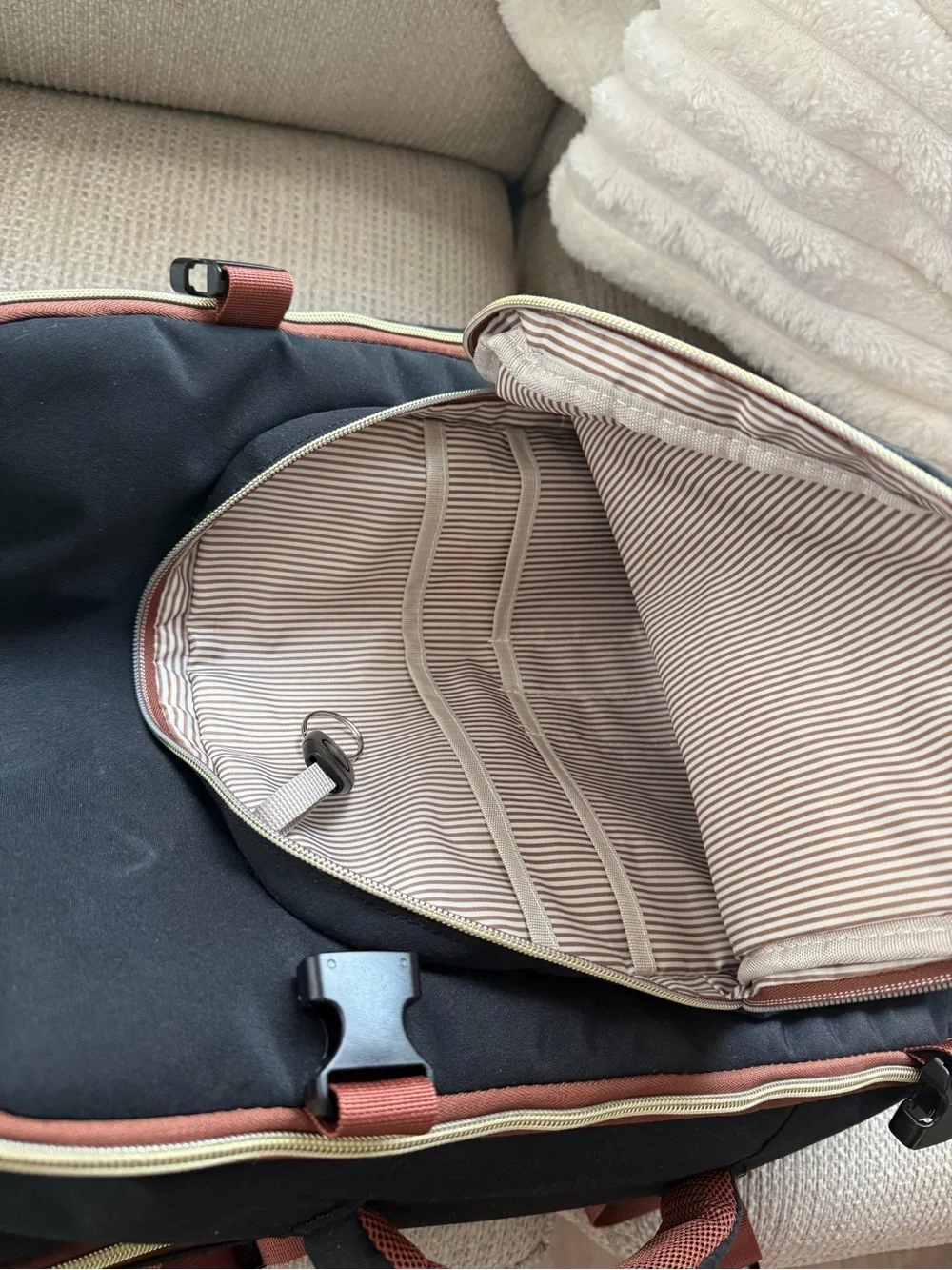 Black and Brown Men's Backpack with Gold Hardware